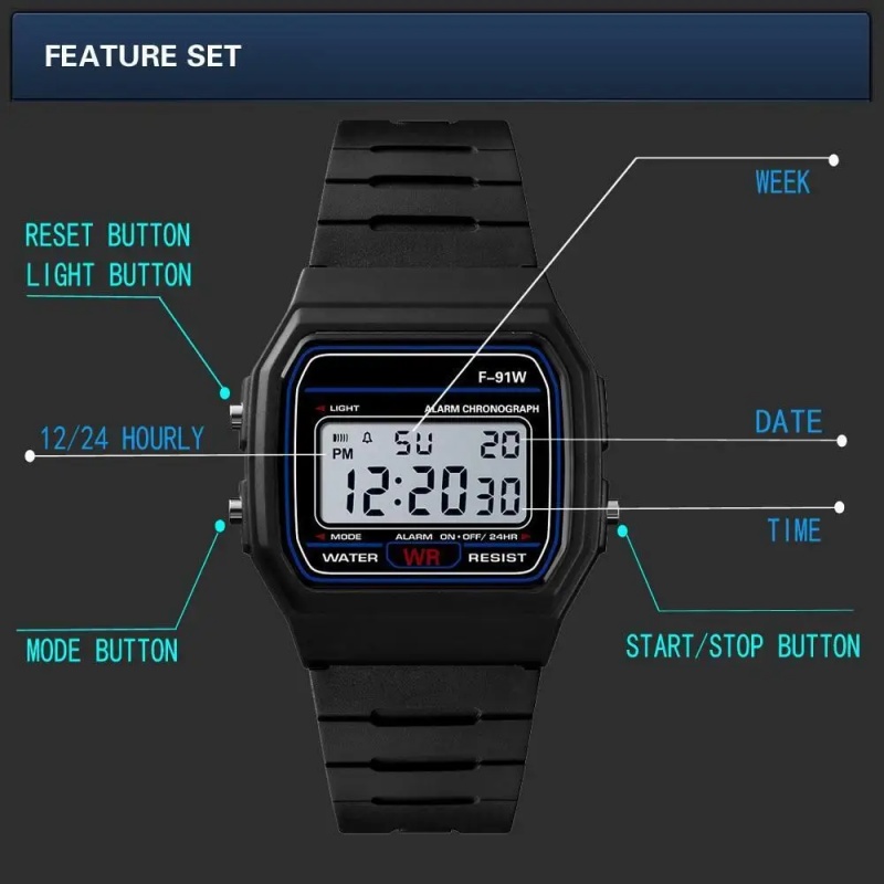 F-91W LED Electronic Watches f - Outdoor Sport Watch recension och pris